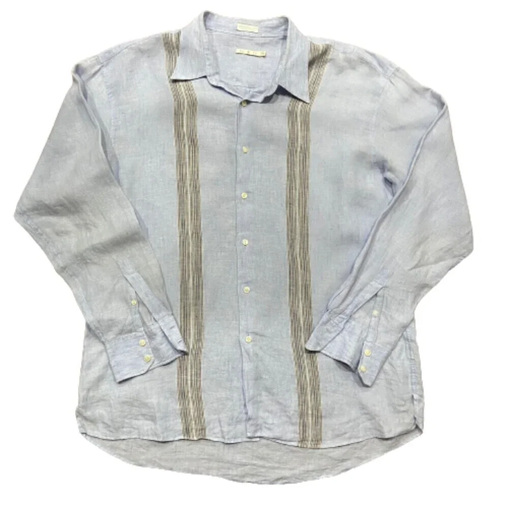 Burma Bibas 100% Linen Casual Button Down Baby Blue Shirt Men's Size XL - Picture 1 of 8
